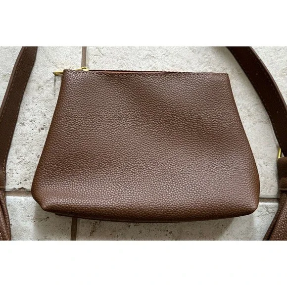 Women's Brown Tote Purse Handbag Faux Leather w/ Makeup Cosmetics Bag - Picture 5 of 16